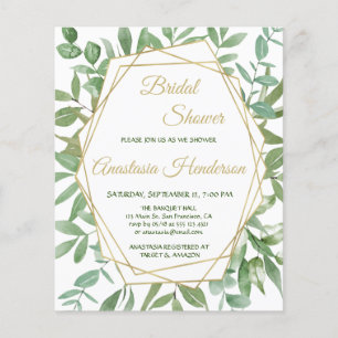 Gold and Greenery/BUDGET-Bridal Shower Invitation. Flyer