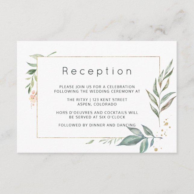 Gold and Greenery Geometric Wedding Enclosure Card (Front)