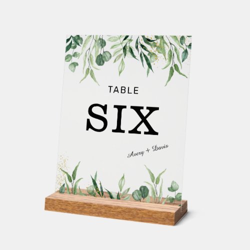 Gold and Greenery Wedding for Table Number Card  Acrylic Sign