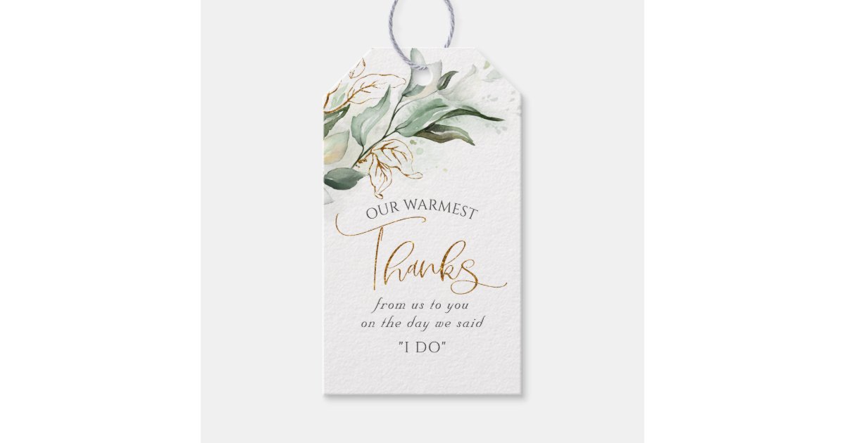 Gold and Greenery Wedding Thank You Gift Tags | Zazzle