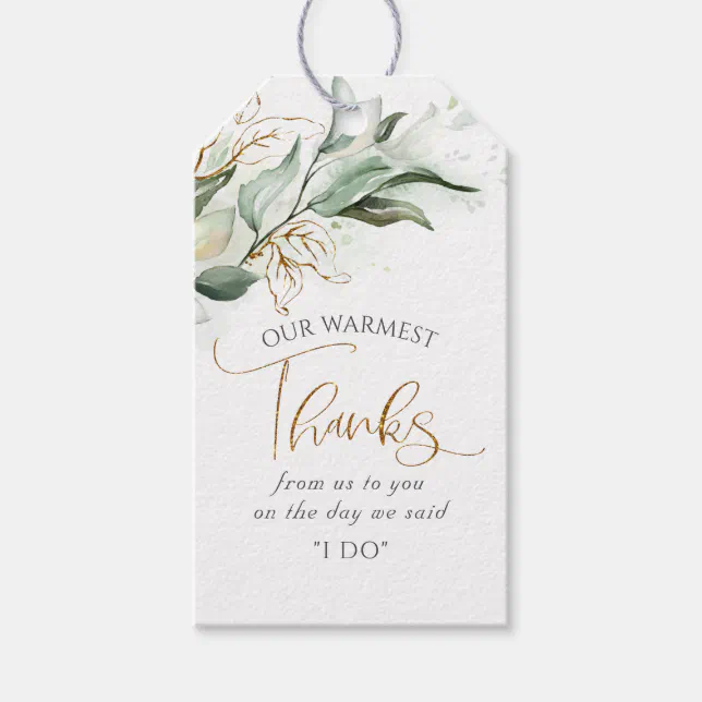 Gold and Greenery Wedding Thank You Gift Tags | Zazzle