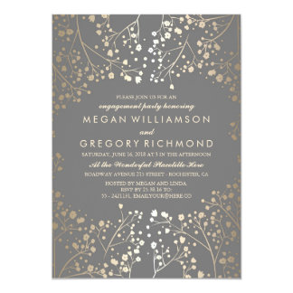 Gold and Grey Baby's Breath Engagement Party Invitation