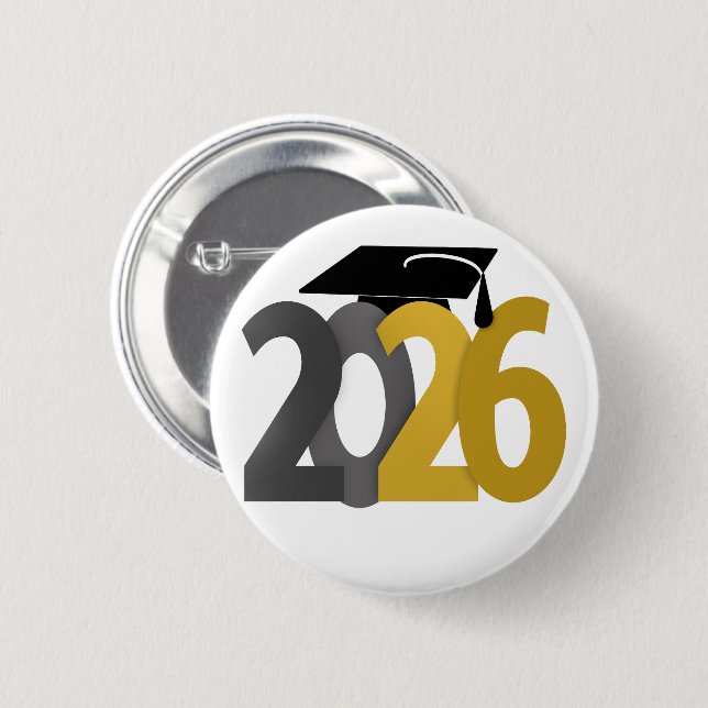 Gold and Grey Class of 2026 Graduation Button (Front & Back)
