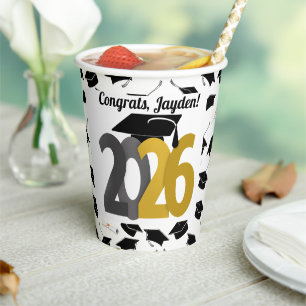 Gold and Grey Class of 2026 Graduation Paper Cups