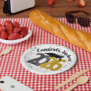 Gold and Grey Class of 2026 Graduation Paper Plates