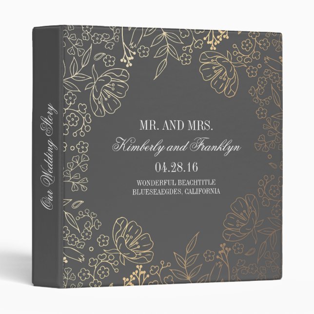 Gold and Grey Floral Vintage Wedding Binder (Front/Spine)