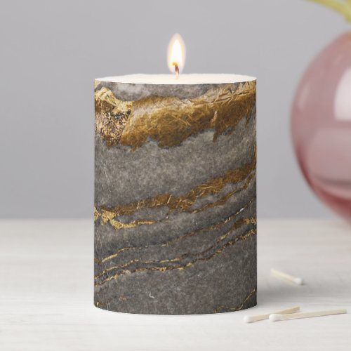 Gold and grey marble background pillar candle