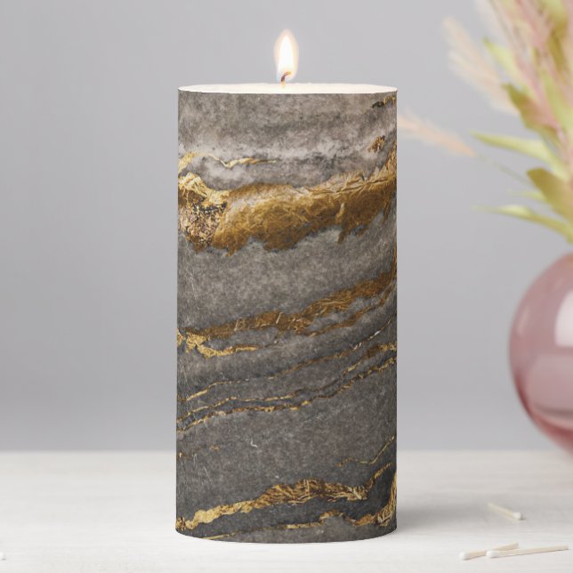 Gold and grey marble background pillar candle (In Situ)