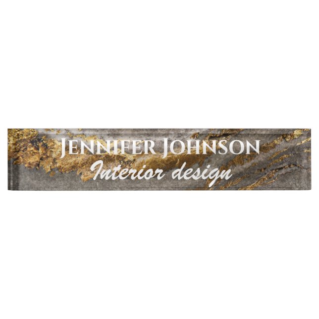 Gold and grey marble, custom desk name plate (Front)
