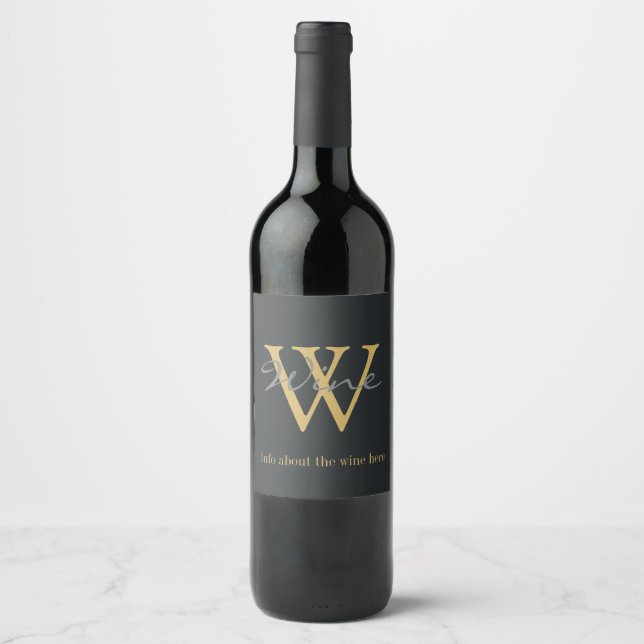 Gold and grey text wine label (Front)
