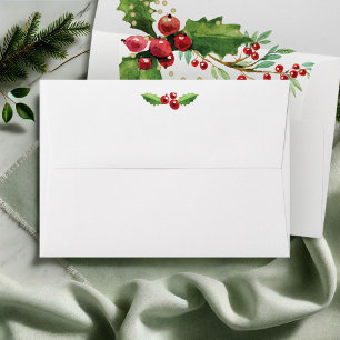 Gold and Holly Lined Envelope Christmas