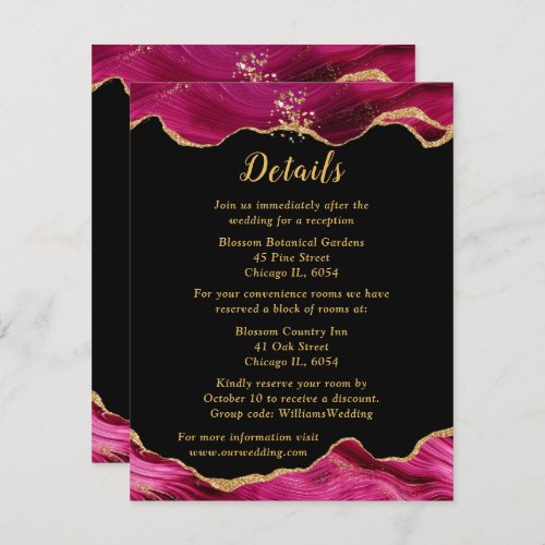 Gold and Hot Pink Agate Wedding Details Enclosure Card