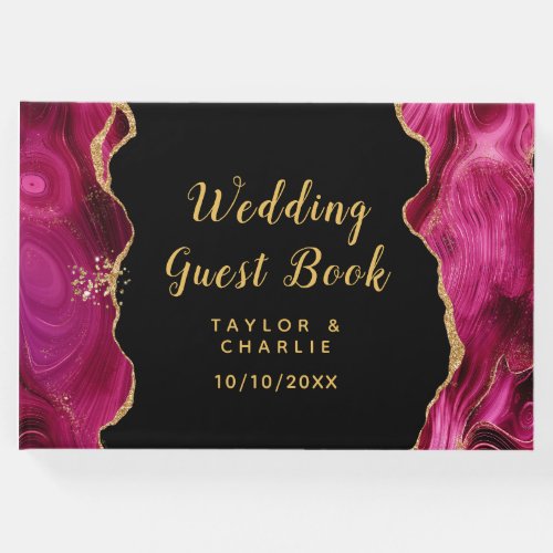 Gold and Hot Pink Agate Wedding Guest Book