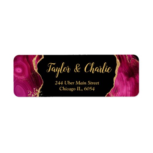 Gold and Hot Pink Agate Wedding Label