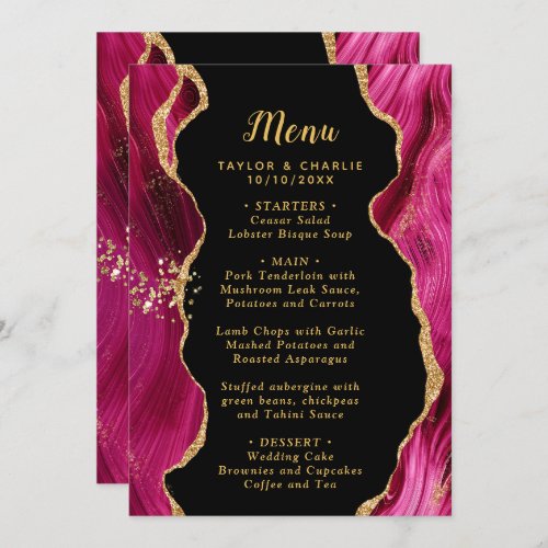Gold and Hot Pink Agate Wedding Menu
