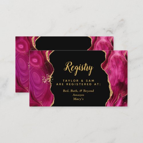 Gold and Hot Pink Agate Wedding Registry Enclosure Card