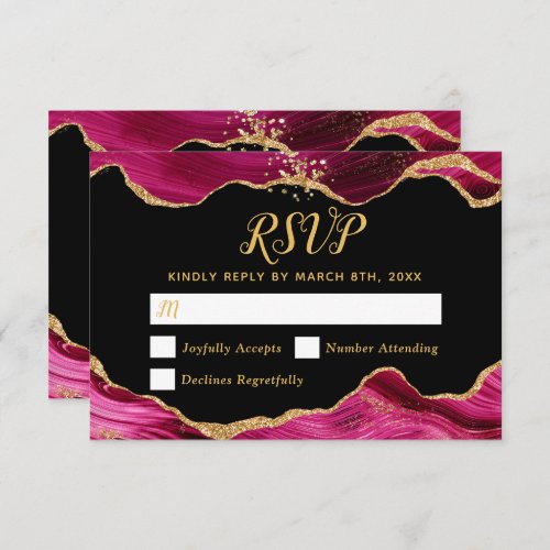 Gold and Hot Pink Agate Wedding RSVP Card