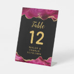 Gold and Hot Pink Agate Wedding Table Number Pedestal Sign