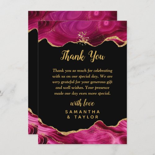 Gold and Hot Pink Agate Wedding Thank You Card