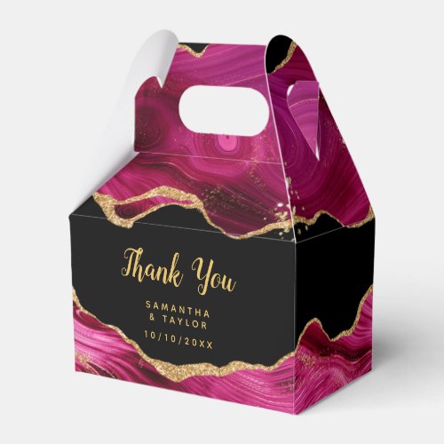 Gold and Hot Pink Agate Wedding Thank You Favor Boxes