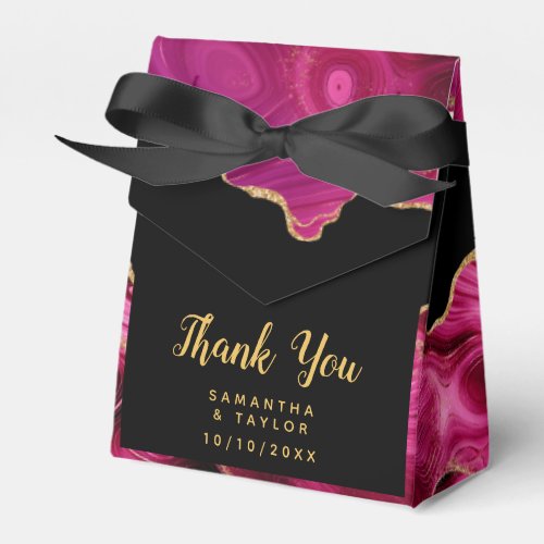 Gold and Hot Pink Agate Wedding Thank You Favor Boxes