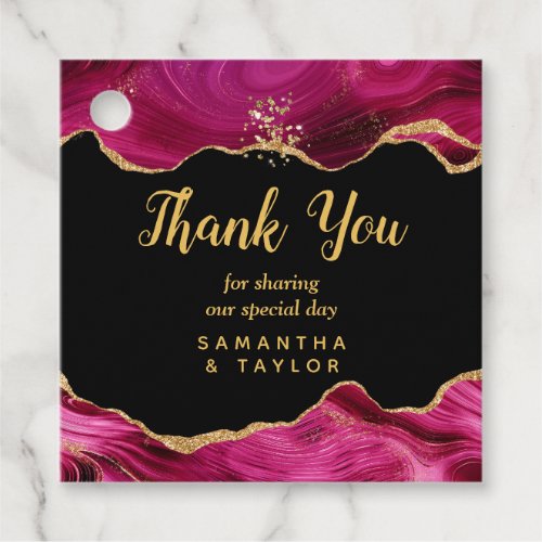 Gold and Hot Pink Agate Wedding Thank You Favor Tags