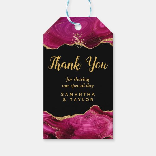 Gold and Hot Pink Agate Wedding Thank You Gift Tags