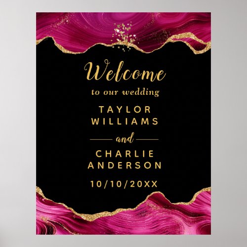 Gold and Hot Pink Agate Wedding Welcome Poster