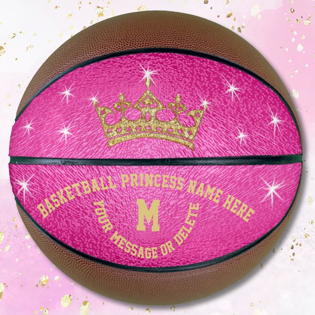 Gold and Hot Pink Basketball Princess Personalized (Pink, Gold, Personalized, Princess Basketball. Pink and Gold Basketball. Gifts for basketball lovers)