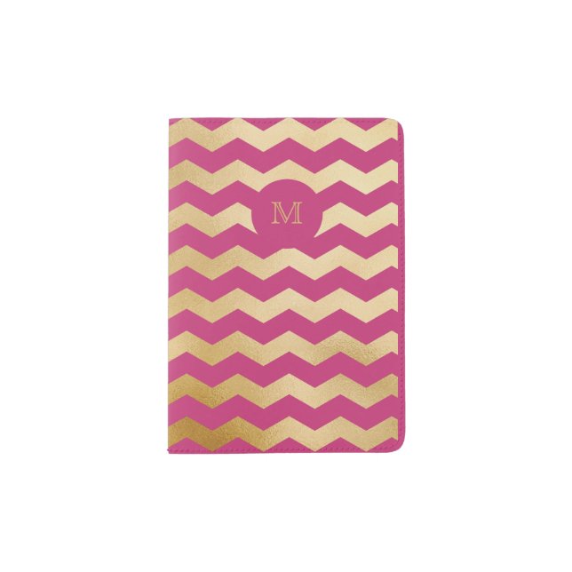 Gold and hot pink chevron Passport Holder (Front)