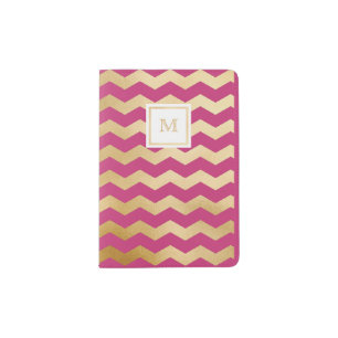Gold and hot pink chevron Passport Holder
