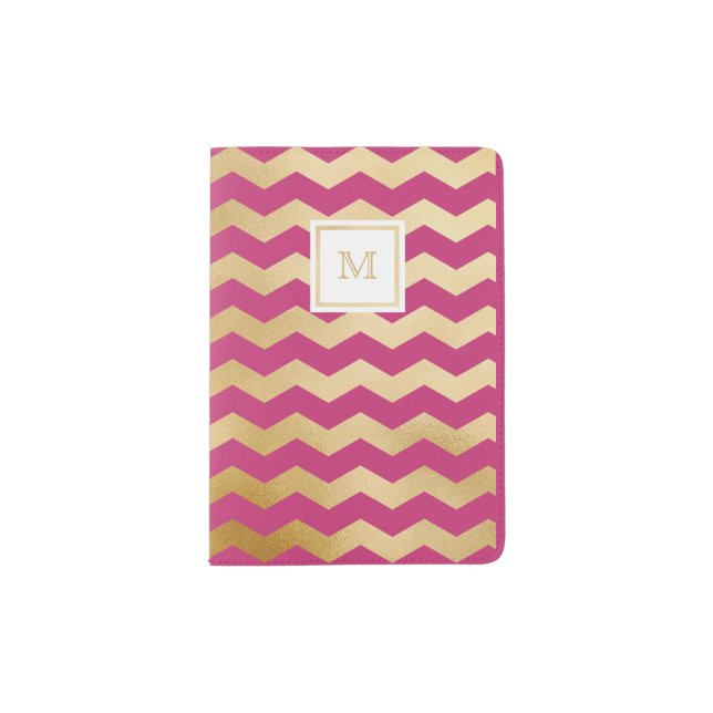 Gold and hot pink chevron Passport Holder (Front)