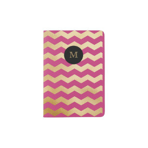 Gold and hot pink chevron Passport Holder