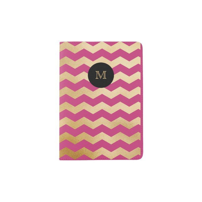 Gold and hot pink chevron Passport Holder (Front)