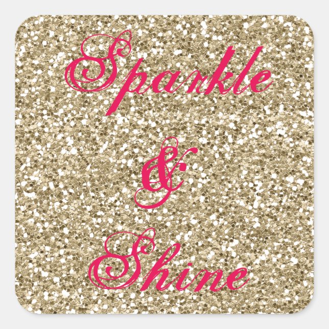 Gold and Hot Pink Glitter Sparkle and Shine Square Sticker (Front)