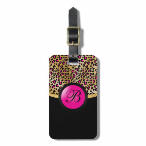 Gold and Hot Pink Leopard Animal Print | Monogram Luggage Tag