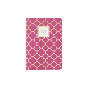 Gold and hot pink quatrefoil Passport Holder