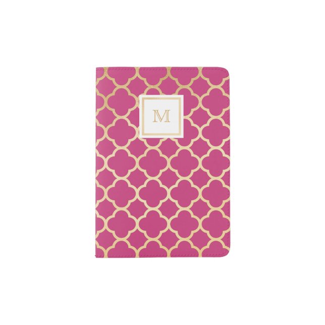 Gold and hot pink quatrefoil Passport Holder (Front)