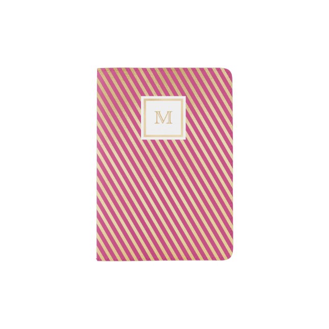 Gold and hot pink striped Passport Holder (Front)