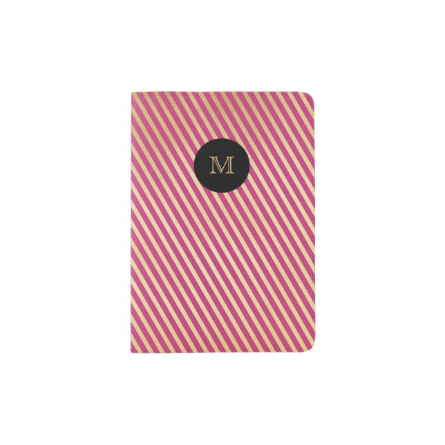 Gold and hot pink striped Passport Holder (Front)