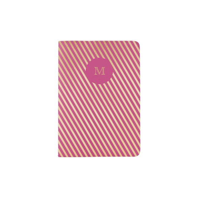 Gold and hot pink striped Passport Holder (Front)