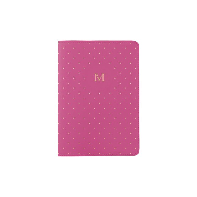 Gold and hot pink Tiny Polka Dot Passport Holder (Front)