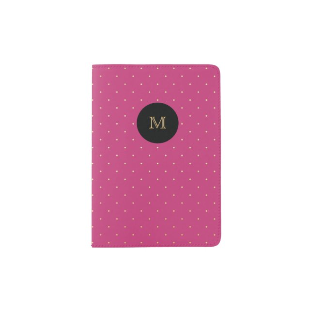 Gold and hot pink Tiny Polka Dot Passport Holder (Front)