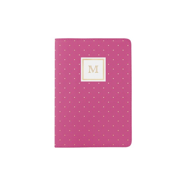 Gold and hot pink Tiny Polka Dot Passport Holder (Front)