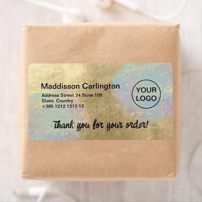 Gold And Iridescent Glitter Texture Shipping  Label (Insitu)
