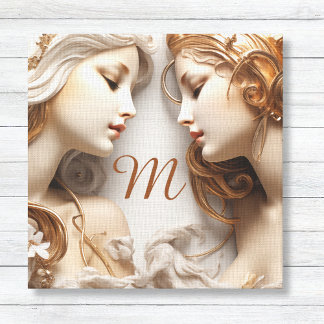 Gold and Ivory Angels Monogrammed Canvas Print