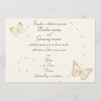 Gold and Ivory Butterfly theme wedding invitations