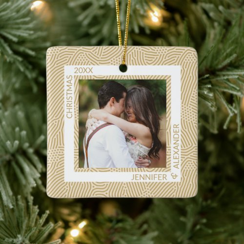 Gold and Ivory Couples Photo Ceramic Ornament