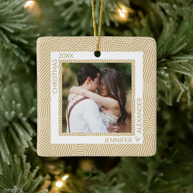 Gold and Ivory Couples Photo Ceramic Ornament (Tree)