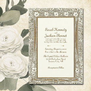Gold and Ivory Elegant Vintage Art Nouveau Wedding Invitation